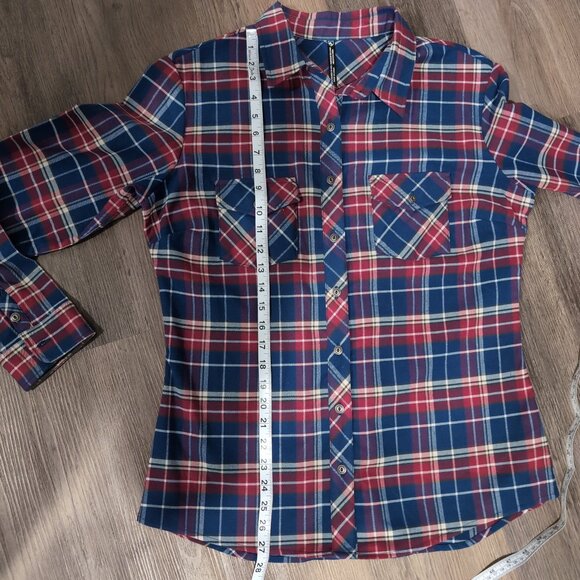 Exc. Kuhl Womens Alina Flannel Button Shirt Large Long Sleeve Plaid Blue Red - Picture 6 of 9